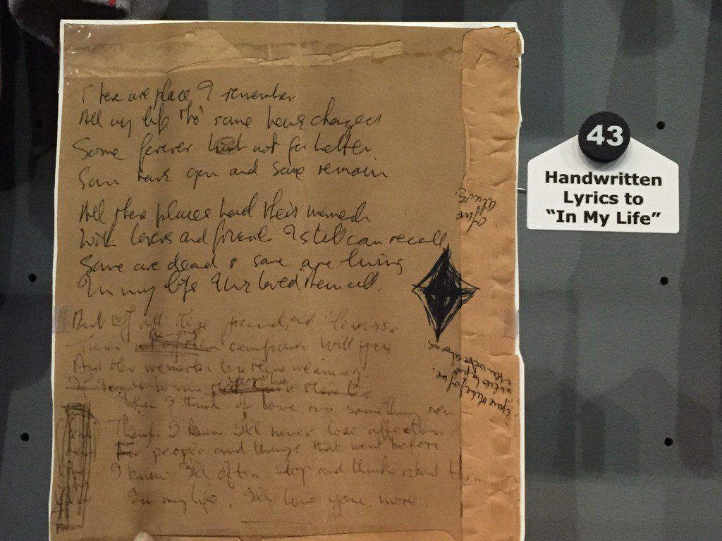 Hand written lyrics for the Beatles song "In My Life"