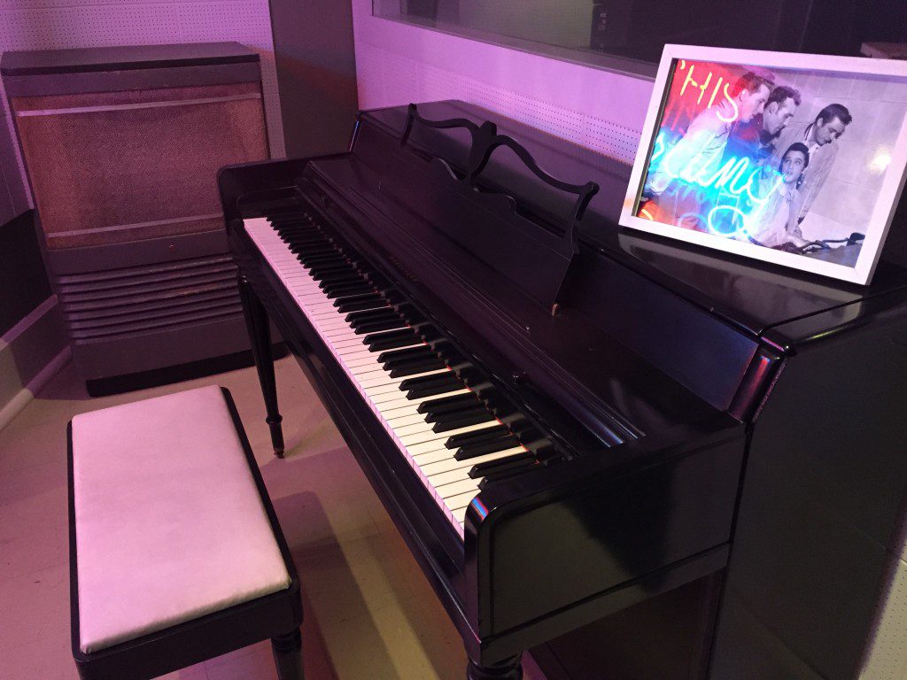This is the actual piano used in Sun Studio where Elvis, Jerry Lee Lewis, Carl Perkins and Johnny Cash sang and inspired what's known now as the "Million Dollar Quartet". There is now a popular musical based on what happened around this piano - and it's fantastic!