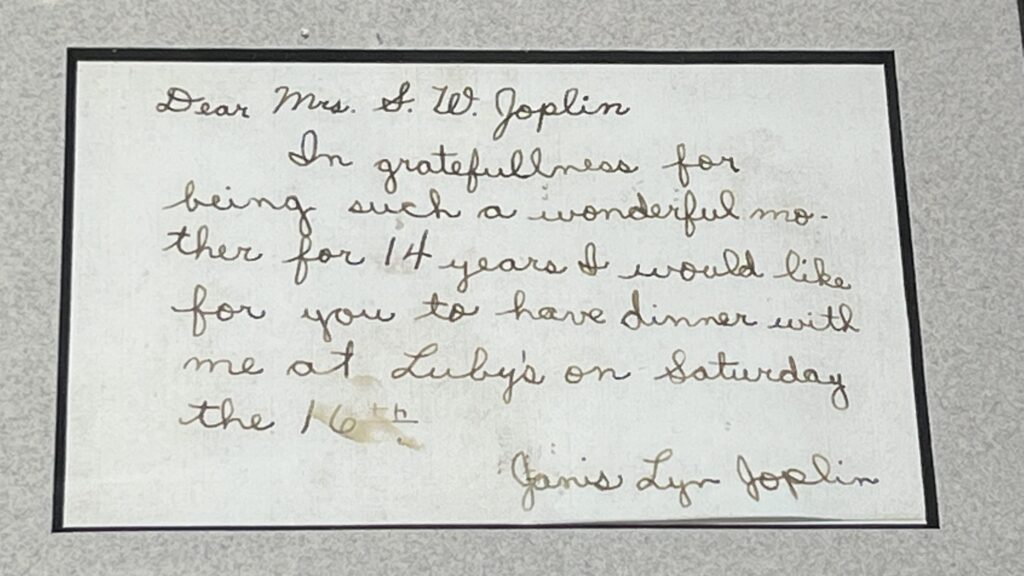 Janis Joplin handwritten letter