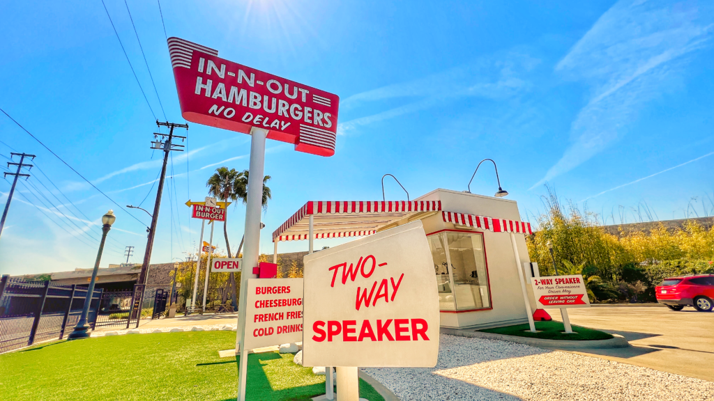 In-N-Out Burger's original location in Baldwin Park, California debuted a two-way speaker, advanced technology when it debuted in 1948.